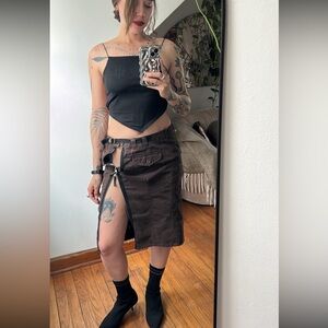 GUESS Y2K Brown Utility Techwear Zipper Pencil Midi Skirt - Size M